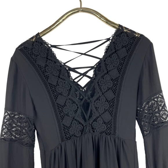 SANDRO PARIS LACE PANEL LONG SLEEVE V-NECK MINI DRESS - Picture 6 of 15
